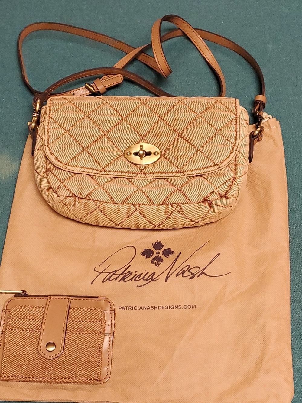 Patricia Nash Quilted Crossbody Bag in Beige Tan with Gold Hardware